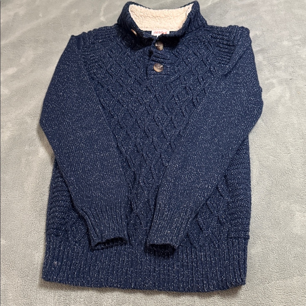 Cat & Jack Blue Knit Sweater with Cream Sherpa: EXCELLENT CONDITION NO FLAWS